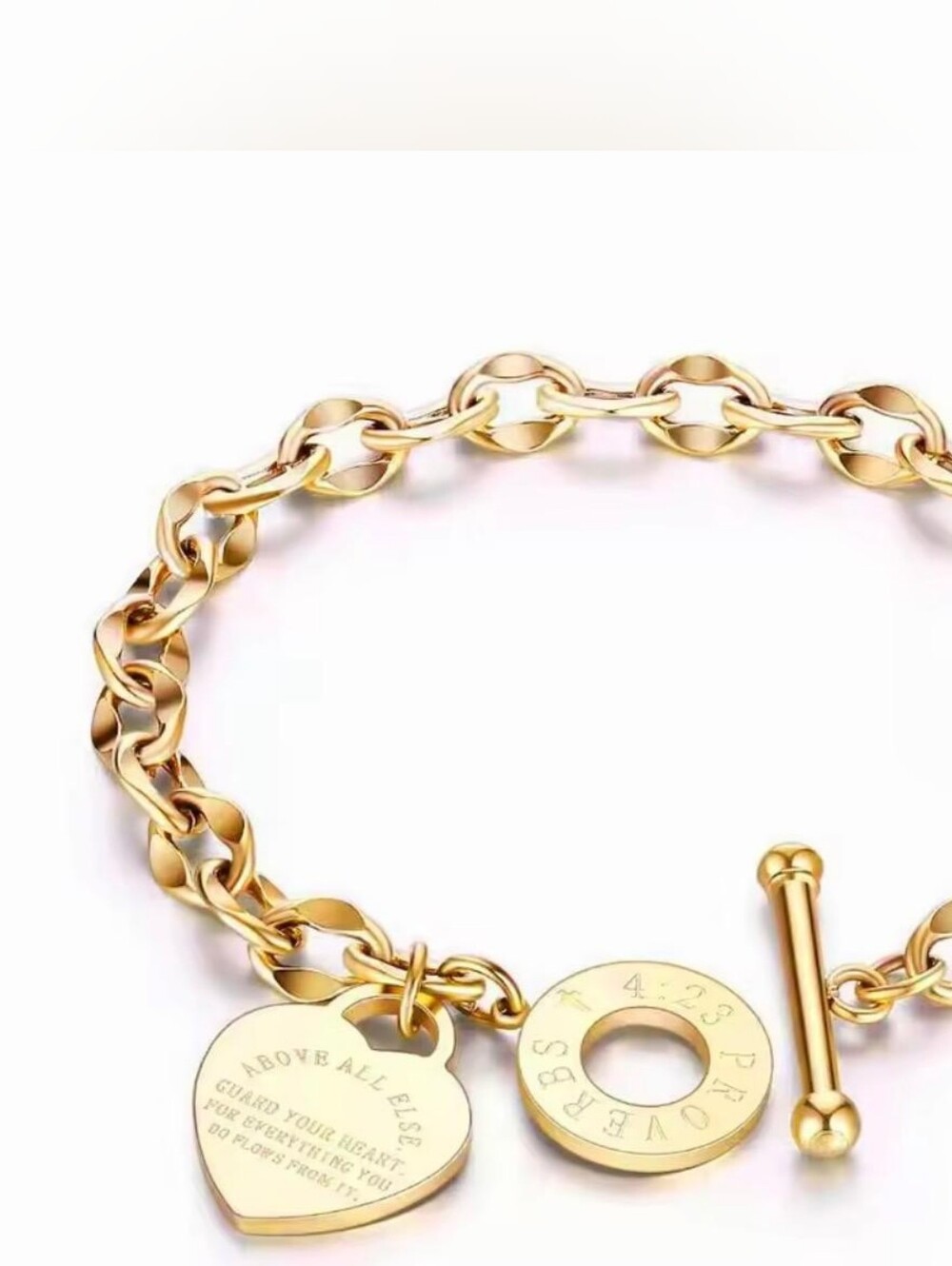 Gold Heart Charm Toggle Bracelet - Women's Gold Chain Bracelet Stainless Steel